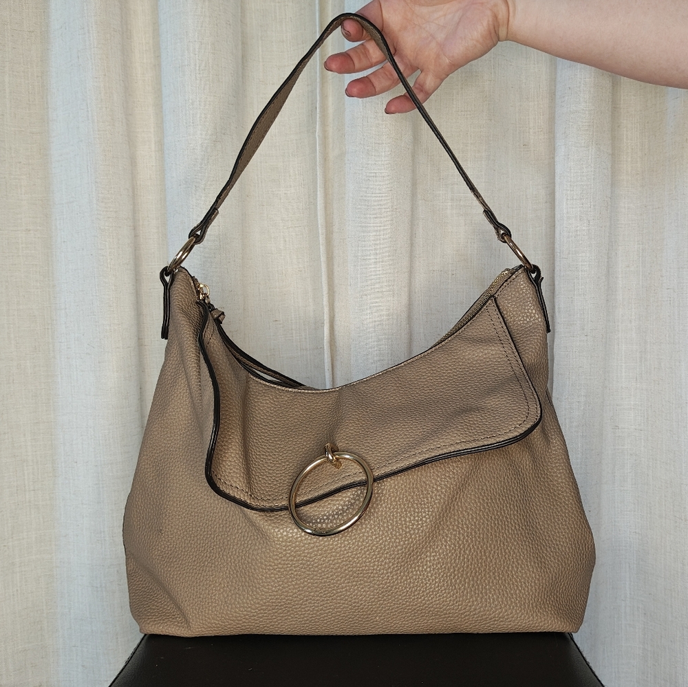 JustFab Taupe Hobo Bag with Gold Accent